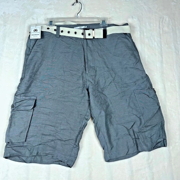 Maireen Other - Maireen Men's Gray Linen Blend Cargo Shorts Size 38 w/ Belt Casual Summer